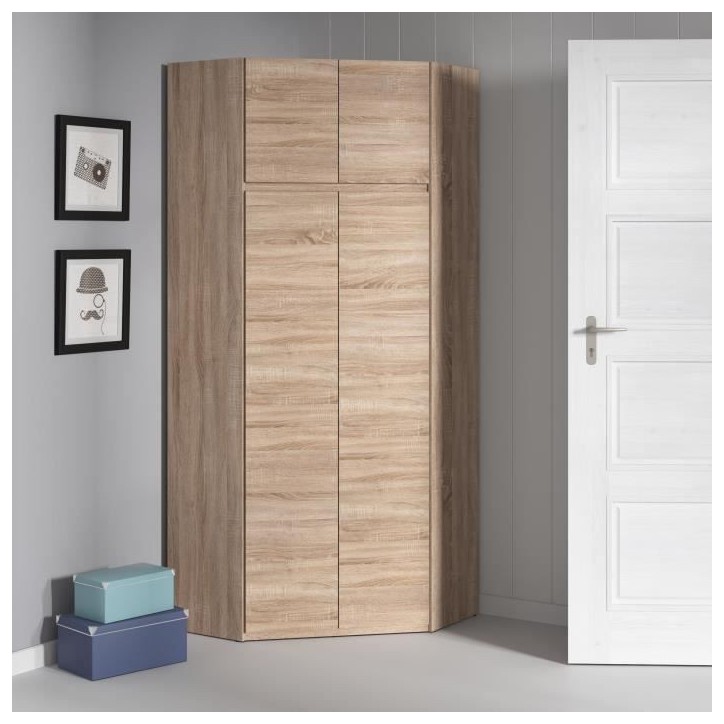 Armoire d'angle - Décor chene sonoma - 4 portes - L 80,5 cm - ACADEMICA