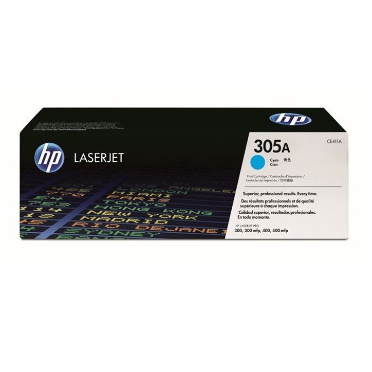 Cartouche de Toner HP 305A Cyan Authentique (CE411A) pour HP Color LaserJet Pro M351 / M375 / M451 / M475 Cartouche de Toner HP 305A Cyan Authentique (CE411A) pour HP Color LaserJet Pro M351 / M375 / M451 / M475