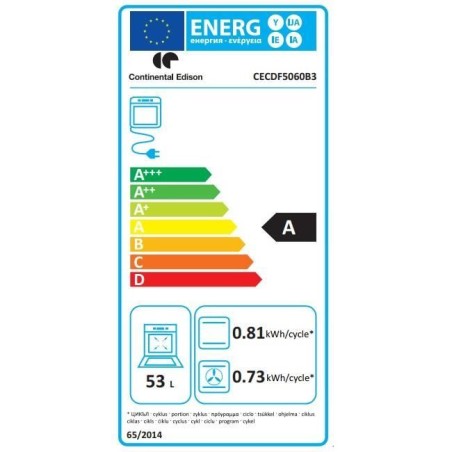 Cuisiniere gaz CONTINENTAL EDISON CECDF5060B3 - 4 feux - noir - L50 xP60 x H90 cm