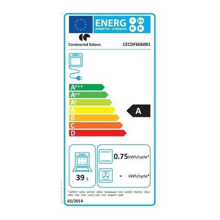 Cuisiniere gaz CONTINENTAL EDISON CECDF6060B1 - 4 feux - noir - L60 xP60 x H90 cm Cuisiniere gaz CONTINENTAL EDISON CECDF6060B1 - 4 feux - noir - L60 xP60 x H90 cm