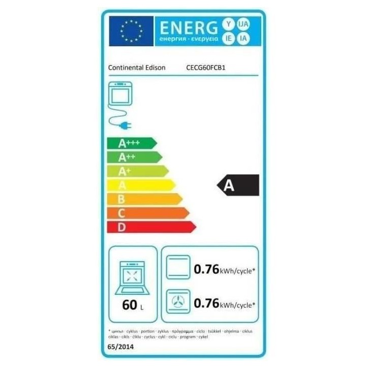 Cuisiniere gaz CONTINENTAL EDISON CECG60FCB1 - 4 feux - L59,8 x P61 xH83cm- Noir