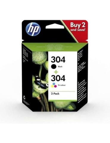 HP 304 Pack de 2 cartouches d'encre noire et trois couleurs authentiques (3JB05AE) pour DeskJet 2620/2630/3720/3730, Envy 5020/5
