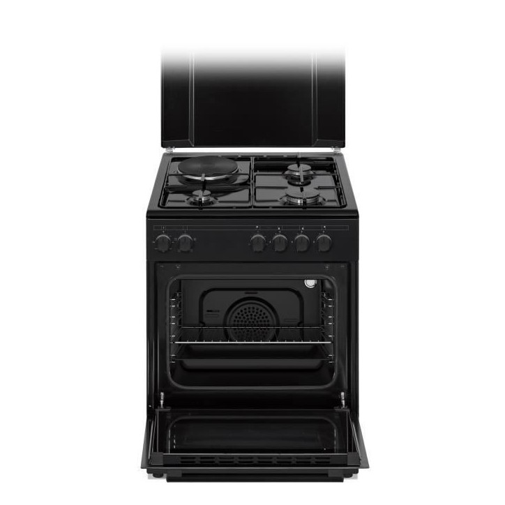 Cuisiniere mixte CONTINENTAL EDISON CECM60FCB - 3 feux gaz + 1 électrique - L59,8 x P61 xH83 cm - Noir Cuisiniere mixte CONTINENTAL EDISON CECM60FCB - 3 feux gaz + 1 électrique - L59,8 x P61 xH83 cm - Noir