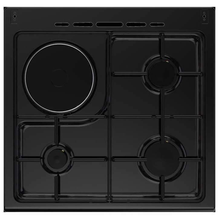 Cuisiniere mixte CONTINENTAL EDISON CECM60FCB - 3 feux gaz + 1 électrique - L59,8 x P61 xH83 cm - Noir Cuisiniere mixte CONTINENTAL EDISON CECM60FCB - 3 feux gaz + 1 électrique - L59,8 x P61 xH83 cm - Noir