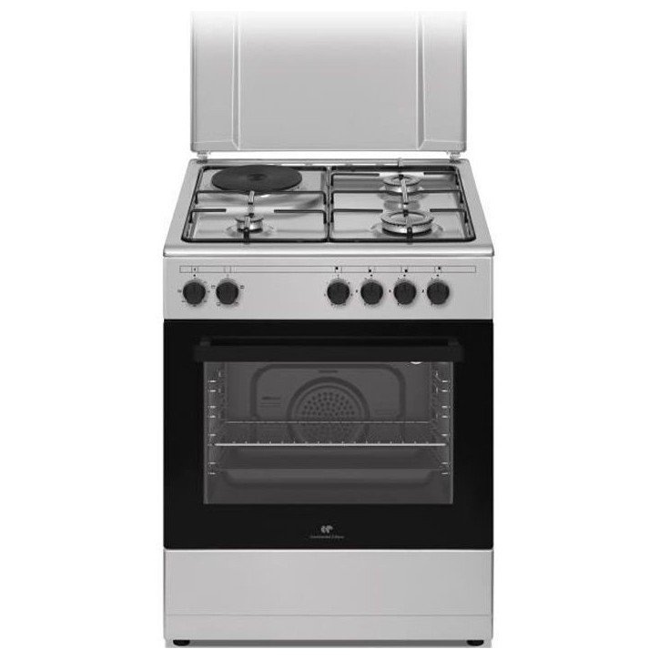 Cuisiniere mixte CONTINENTAL EDISON CECM60FCS - 3 feux gaz + 1 électrique - L59,8 x P61 xH83 cm - Silver Cuisiniere mixte CONTINENTAL EDISON CECM60FCS - 3 feux gaz + 1 électrique - L59,8 x P61 xH83 cm - Silver