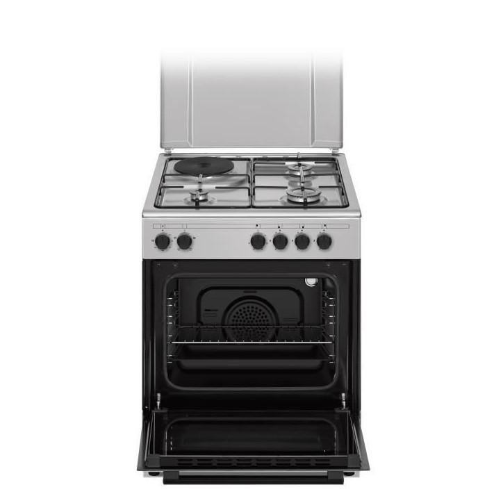 Cuisiniere mixte CONTINENTAL EDISON CECM60FCS - 3 feux gaz + 1 électrique - L59,8 x P61 xH83 cm - Silver Cuisiniere mixte CONTINENTAL EDISON CECM60FCS - 3 feux gaz + 1 électrique - L59,8 x P61 xH83 cm - Silver