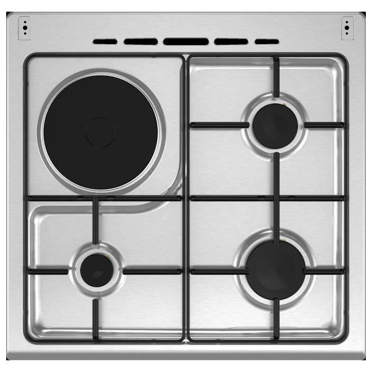 Cuisiniere mixte CONTINENTAL EDISON CECM60FCS - 3 feux gaz + 1 électrique - L59,8 x P61 xH83 cm - Silver Cuisiniere mixte CONTINENTAL EDISON CECM60FCS - 3 feux gaz + 1 électrique - L59,8 x P61 xH83 cm - Silver