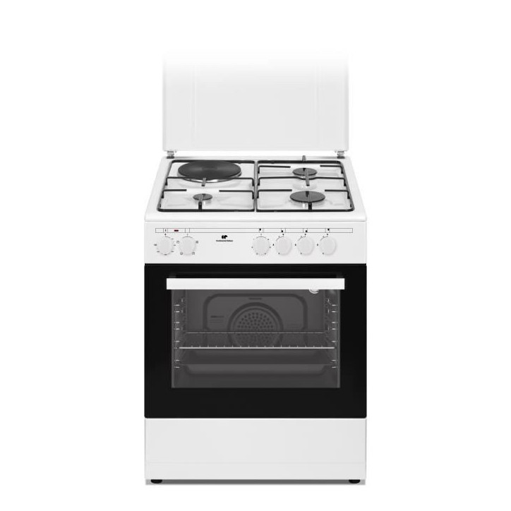 Cuisiniere mixte CONTINENTAL EDISON CECM60FCW - 3 feux gaz + 1 électrique - L59,8 x P61 xH83 cm - Blanc