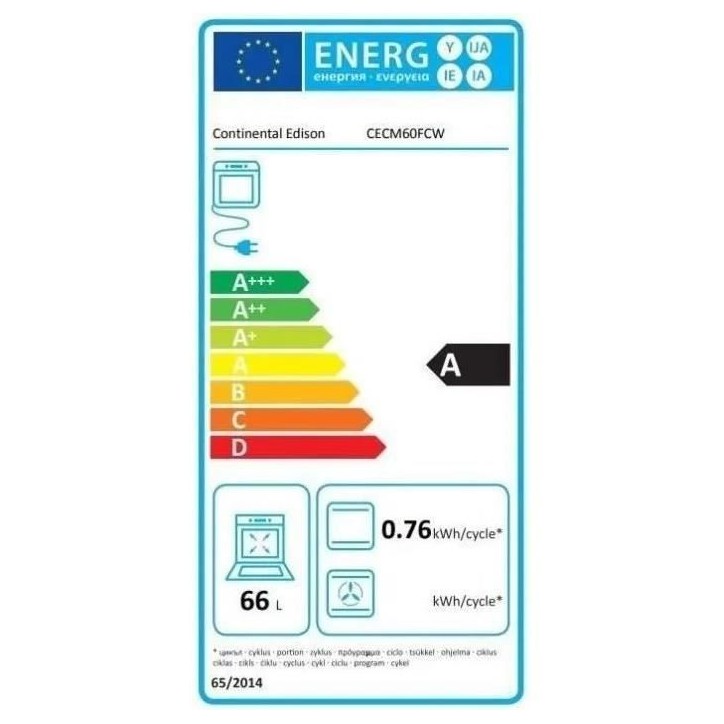 Cuisiniere mixte CONTINENTAL EDISON CECM60FCW - 3 feux gaz + 1 électrique - L59,8 x P61 xH83 cm - Blanc