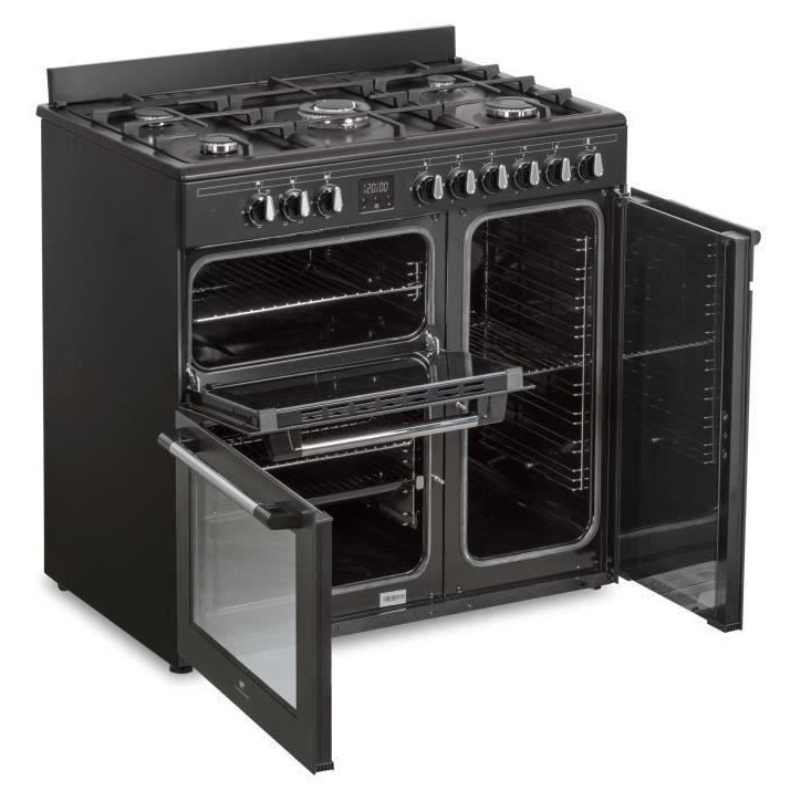 Cuisiniere piano gaz 3 fours électriques CONTINENTAL EDISON CECP903FB - 5 feux - Noir - Largeur 90 cm Cuisiniere piano gaz 3 fours électriques CONTINENTAL EDISON CECP903FB - 5 feux - Noir - Largeur 90 cm