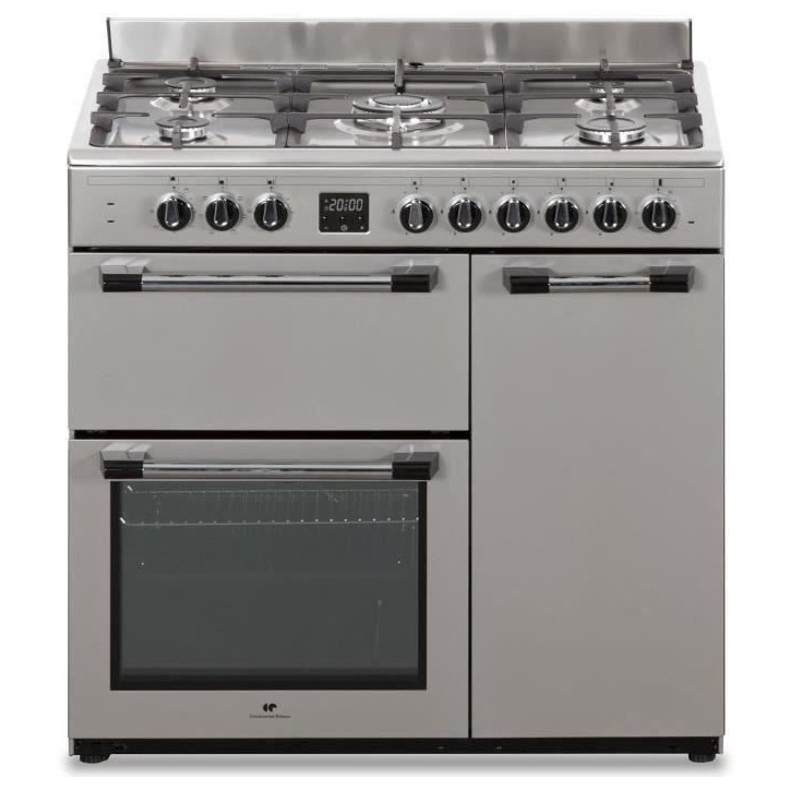 Cuisiniere piano gaz 3 fours électriques CONTINENTAL EDISON CECP903FIX 5 feux - Inox - Largeur 90 cm