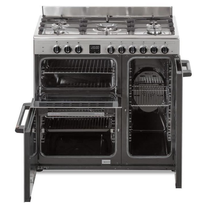 Cuisiniere piano gaz 3 fours électriques CONTINENTAL EDISON CECP903FIX 5 feux - Inox - Largeur 90 cm