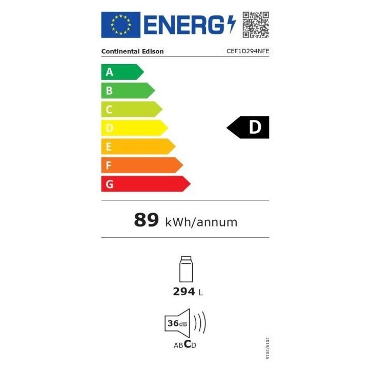 Réfrigérateur encastrable tout utile CONTINENTAL EDISON 294L - Froid brassé - Classe D - L54 cm x H177 cm x P54,5 cm - Blanc Réfrigérateur encastrable tout utile CONTINENTAL EDISON 294L - Froid brassé - Classe D - L54 cm x H177 cm x P54,5 cm - Blanc
