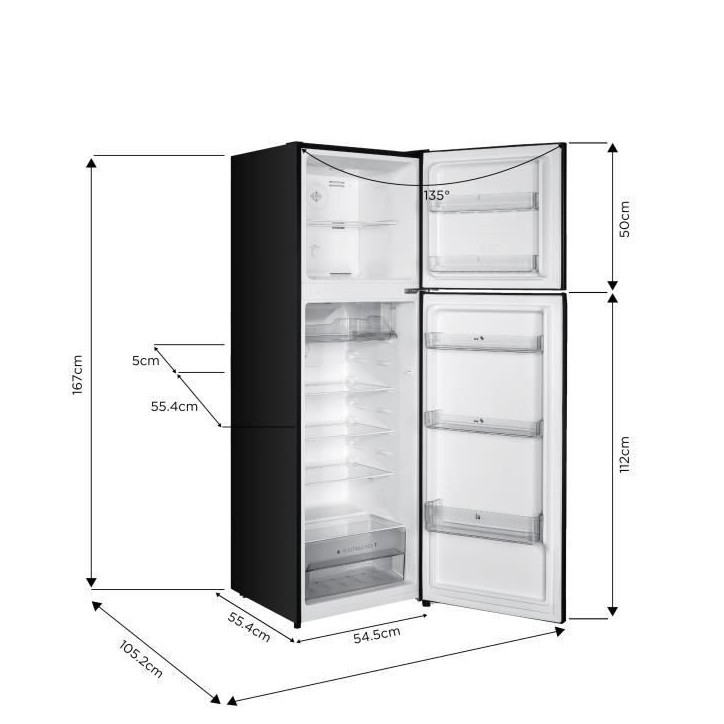 Réfrigérateur congélateur haut CONTINENTAL EDISON - 247L - Total No Frost(Sans givre) - Noir - L54,5 cm x H167 cm
