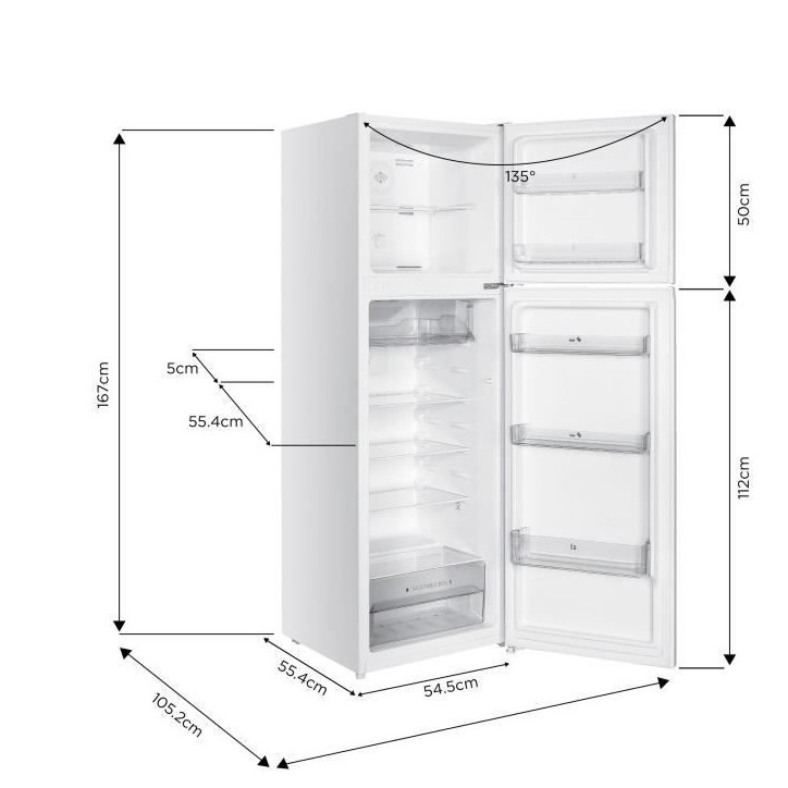 Réfrigérateur congélateur haut -247L - Total No Frost(Sans givre) - Blanc - L54,5 cm x H167 cm