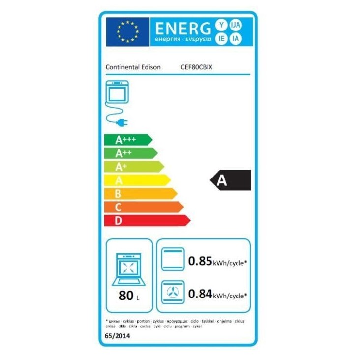 Four encastrable catalyse - chaleur pulsée - CONTINENTAL EDISON - F80CBIX - Noir et inox - L59,5 x H59,6 x P 54,68cm Four encastrable catalyse - chaleur pulsée - CONTINENTAL EDISON - F80CBIX - Noir et inox - L59,5 x H59,6 x P 54,68cm