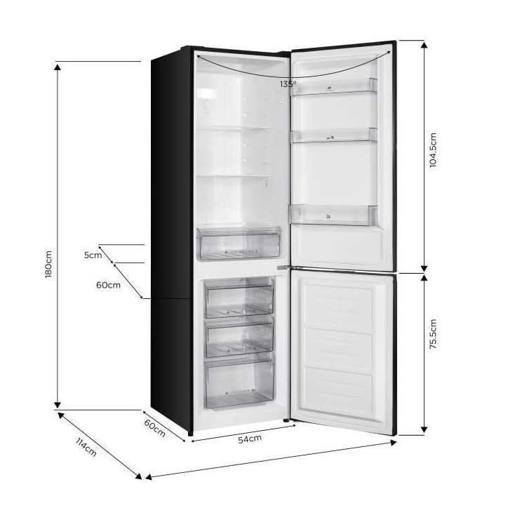 Réfrigérateur congélateur bas CONTINENTAL EDISON - 253L - Total No Frost (Sans givre)- Noir Réfrigérateur congélateur bas CONTINENTAL EDISON - 253L - Total No Frost (Sans givre)- Noir