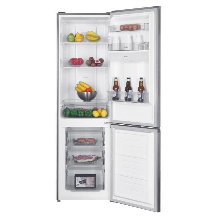 Réfrigérateur congélateur bas 251L - CONTINENTAL EDISON - Total No Frost - Inox - Classe D - L 55 cm x H 180 cm