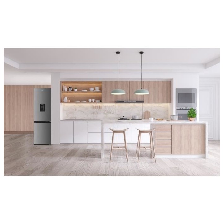 Réfrigérateur congélateur bas - CONTINENTAL EDISON - 325L - Total No Frost - distributeur d'eau- Inox - Classe D