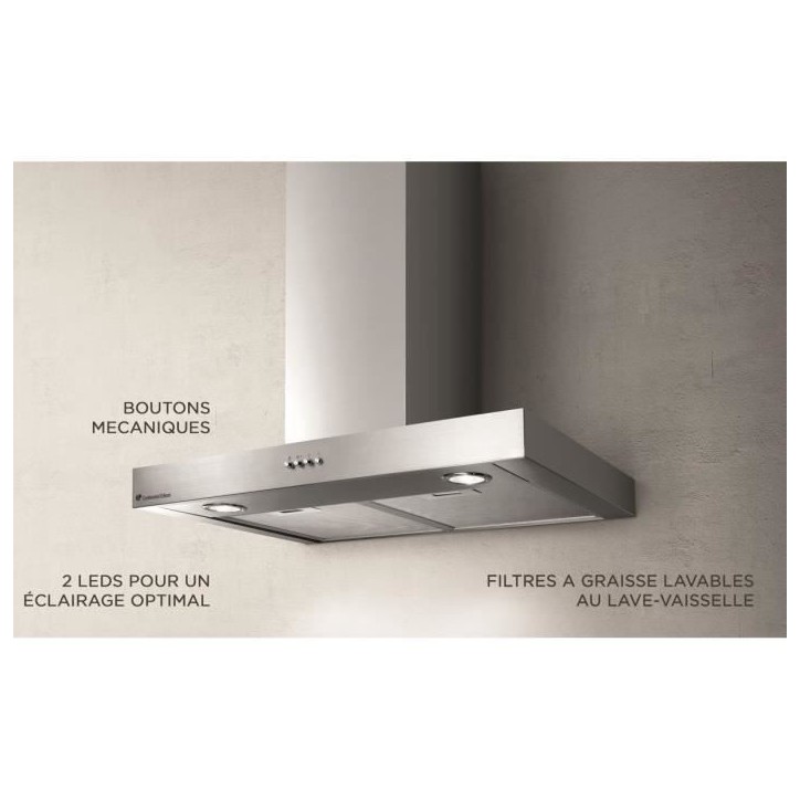 Hotte décorative inox CONTINENTAL EDISON CEHD6058S - 60 cm