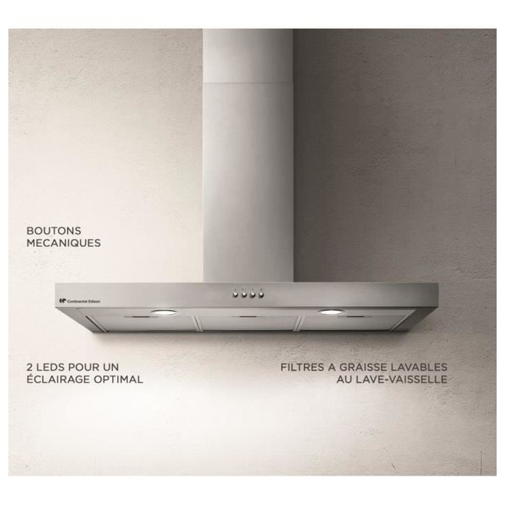 Hotte décorative inox CONTINENTAL EDISON CEHD9058S - 90 cm