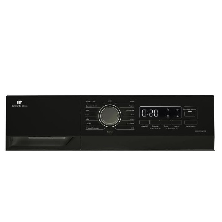 Lave-linge hublot - CONTINENTAL EDISON - CELL10140IBP - 10kg - Moteur induction - 60 cm - Classe A - 1400 trs/min - Noir mat Lave-linge hublot - CONTINENTAL EDISON - CELL10140IBP - 10kg - Moteur induction - 60 cm - Classe A - 1400 trs/min - Noir mat