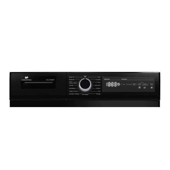 Lave-linge hublot CONTINENTAL EDISON CELL10140IBT - 10kg - Largeur 59,6 cm - Classe A - 1400 trs - moteur induction - noir mat Lave-linge hublot CONTINENTAL EDISON CELL10140IBT - 10kg - Largeur 59,6 cm - Classe A - 1400 trs - moteur induction - noir mat