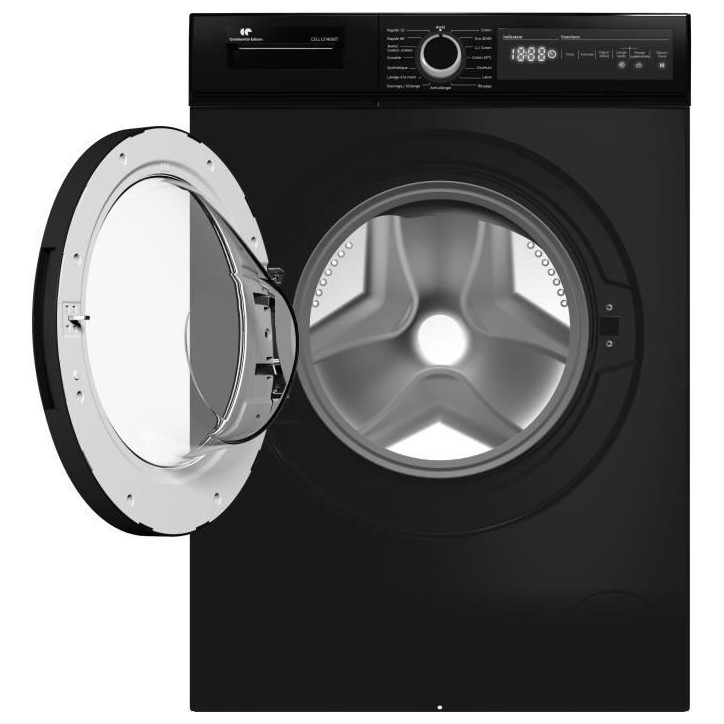 Lave-linge hublot CONTINENTAL EDISON CELL12140IBT - 12 kg - Largeur 59,6 cm - Classe A - 1400 trs/min - moteur induction - noir