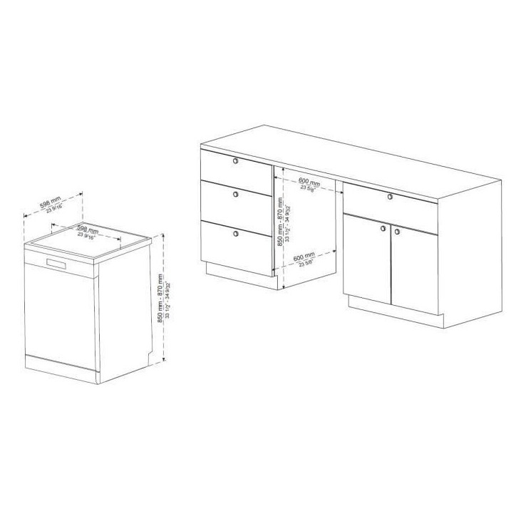 Lave-vaisselle pose libre CONTINENTAL EDISON - 15 couverts - Largeur 59,8 cm - Classe D - moteur induction - 39 dB - Silver