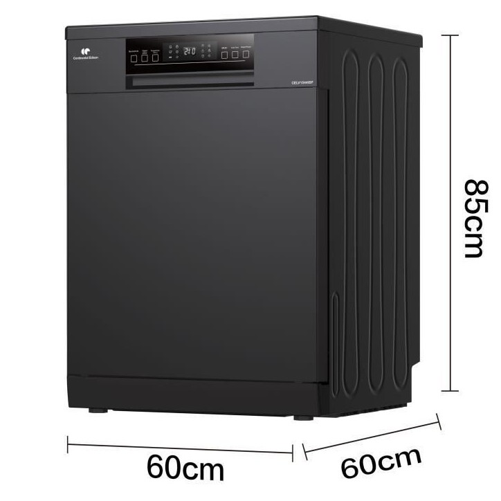 Lave-vaisselle pose-libre - CONTINENTAL EDISON - CELV1544IBP - 15 couverts - Inverter - 60 cm - 42 dB - Noir mat
