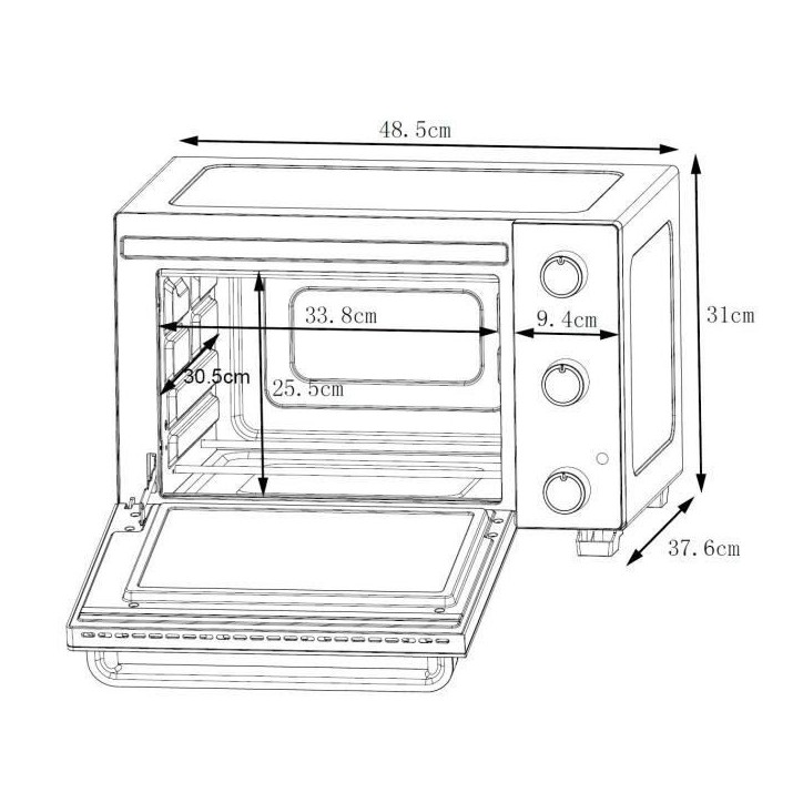 Minifour électrique CONTINENTAL EDISON CEMF28B2 - 28L noir - 1500W - Rotissoire, Convection naturelle
