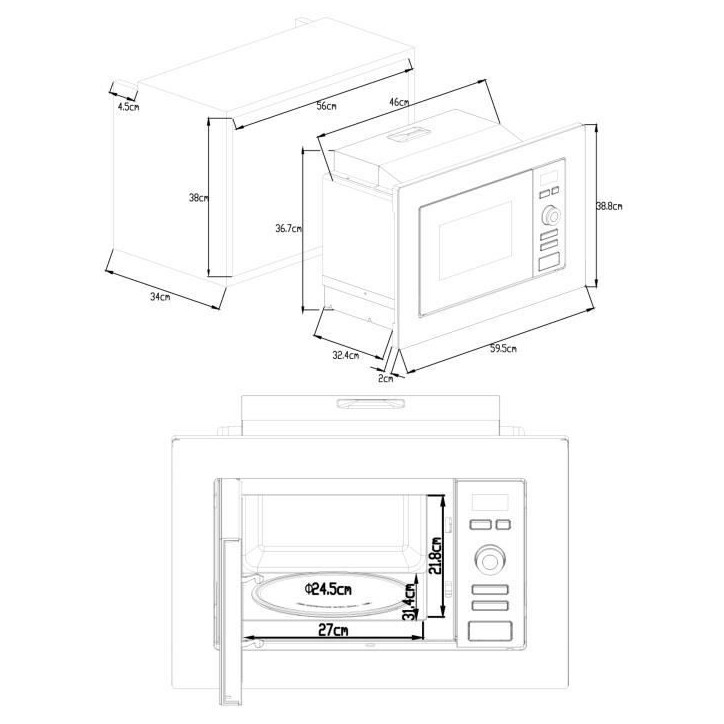 Four micro-ondes encastrable Grill CONTINENTAL EDISON MO20IXEG L59,5 x H38,8 cm x P34,35 cm 20L Inox Four micro-ondes encastrable Grill CONTINENTAL EDISON MO20IXEG L59,5 x H38,8 cm x P34,35 cm 20L Inox