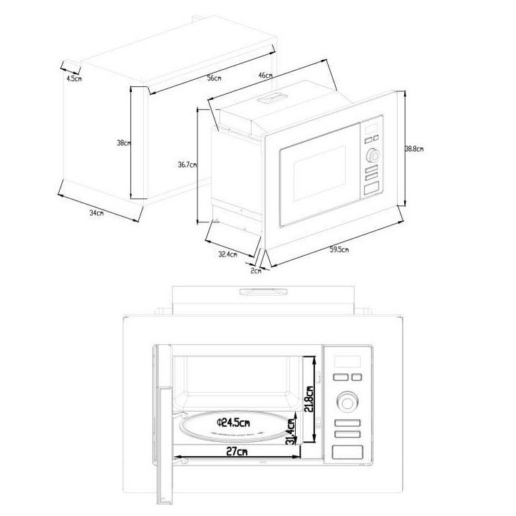Four micro-ondes encastrable CONTINENTAL EDISON MO20IXES Noir et Inox L59,5 x 38,8 x P34,5 cm 20L Four micro-ondes encastrable CONTINENTAL EDISON MO20IXES Noir et Inox L59,5 x 38,8 x P34,5 cm 20L