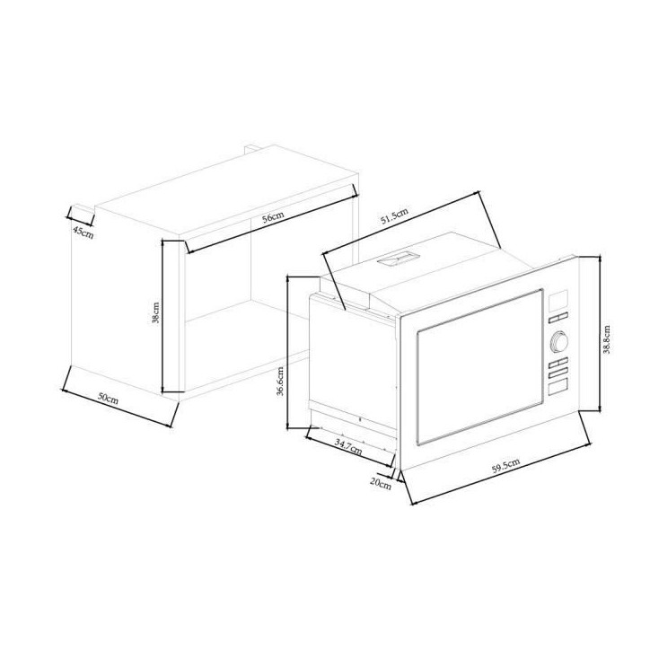 Micro-ondes grill encastrable CONTINENTAL EDISON CEMO25GE2 Silver L59,5 x H38,8 x P40 cm 25L Micro-ondes grill encastrable CONTINENTAL EDISON CEMO25GE2 Silver L59,5 x H38,8 x P40 cm 25L