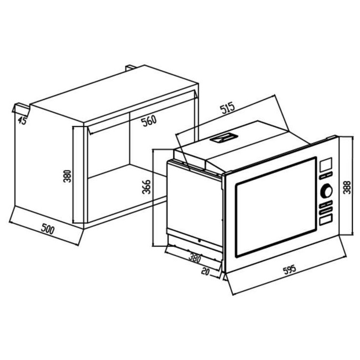 Micro-ondes grill encastrable CONTINENTAL EDISON CEMO25GEB2 Noir L59,5 x H38,8 x P40 cm 25L Micro-ondes grill encastrable CONTINENTAL EDISON CEMO25GEB2 Noir L59,5 x H38,8 x P40 cm 25L
