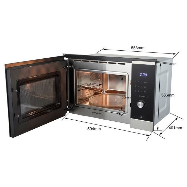 Micro ondes grill encastrable CONTINENTAL EDISON CEMO25GINE Noir Inox L59,5 x H38,8 x P40,1 cm 25L Micro ondes grill encastrable CONTINENTAL EDISON CEMO25GINE Noir Inox L59,5 x H38,8 x P40,1 cm 25L