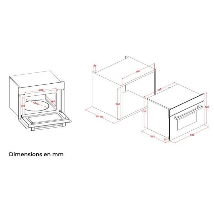 Four a micro-ondes encastrable - CONTINENTAL EDISON - 1450 W - 34 L -Combiné Gril - CEMO34CEB3 - 59,5 x 38,3 x 49,2 cm - Noir Four a micro-ondes encastrable - CONTINENTAL EDISON - 1450 W - 34 L -Combiné Gril - CEMO34CEB3 - 59,5 x 38,3 x 49,2 cm - Noir