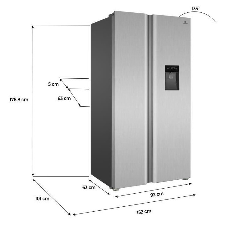 Réfrigérateur américain - CONTINENTAL EDISON - CERA505NFIXD - 503 L - Total No Frost (Sans givre) - Classe D - L92 x H177 cm