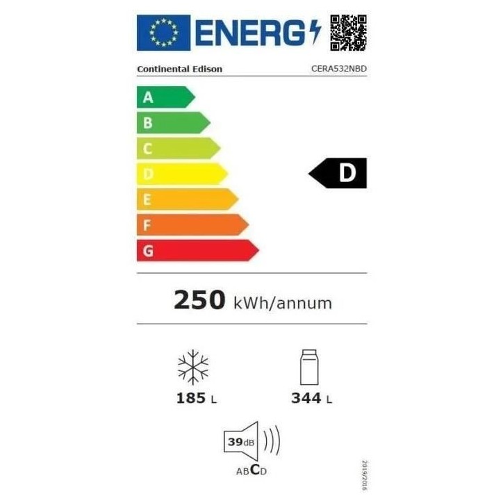 Réfrigérateur américain Continental Edison - CERA532NBD - 2 portes - 529L - L90 cm xH177 cm - Classe D - Noir Réfrigérateur américain Continental Edison - CERA532NBD - 2 portes - 529L - L90 cm xH177 cm - Classe D - Noir