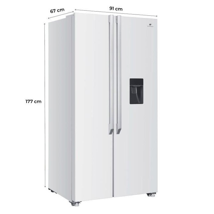 Réfrigérateur américain - Continental Edison - CERA532NFWD - 2 portes - 529 L - L90 x 177 cm - Classe D - Blanc