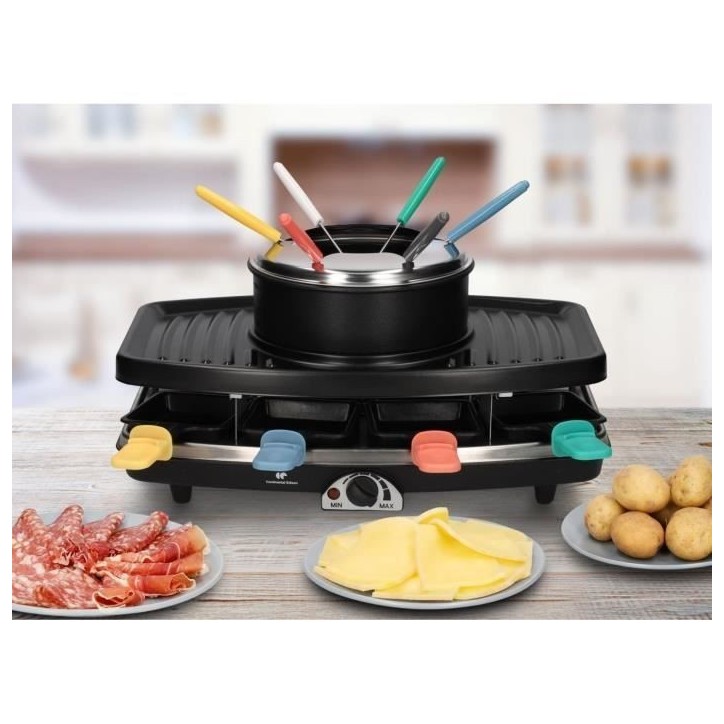 CONTINENTAL EDISON CERFG86B Appareil a raclette et fondue 8 personnes - Noir