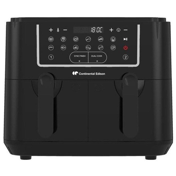 Airfryer Friteuse a Air Sans huile CONTINENTAL EDISON - CERFRSH24002CB - 9 L - Double bacs - 2400W - Noir