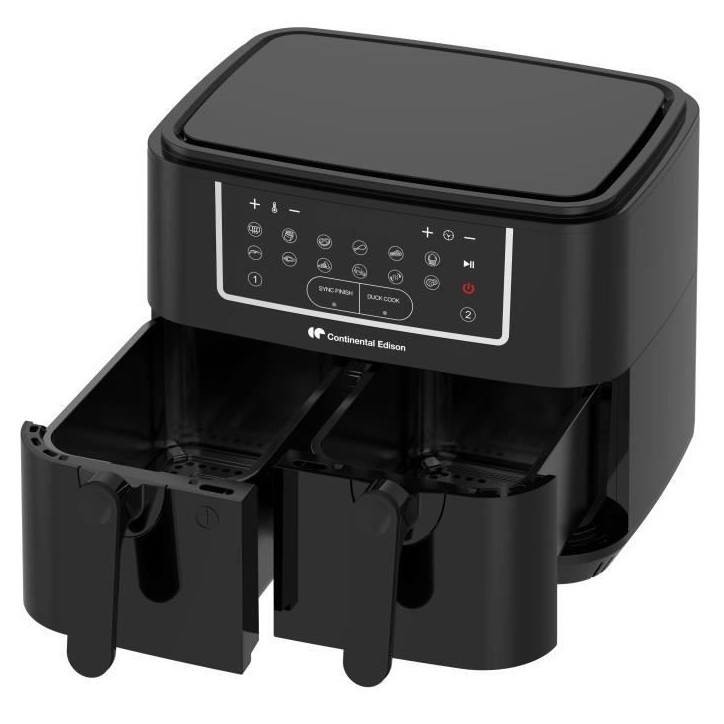 Airfryer Friteuse a Air Sans huile CONTINENTAL EDISON - CERFRSH24002CB - 9 L - Double bacs - 2400W - Noir