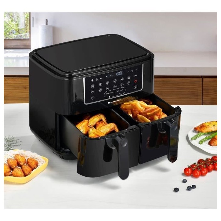 Airfryer Friteuse a Air Sans huile CONTINENTAL EDISON - CERFRSH24002CB - 9 L - Double bacs - 2400W - Noir