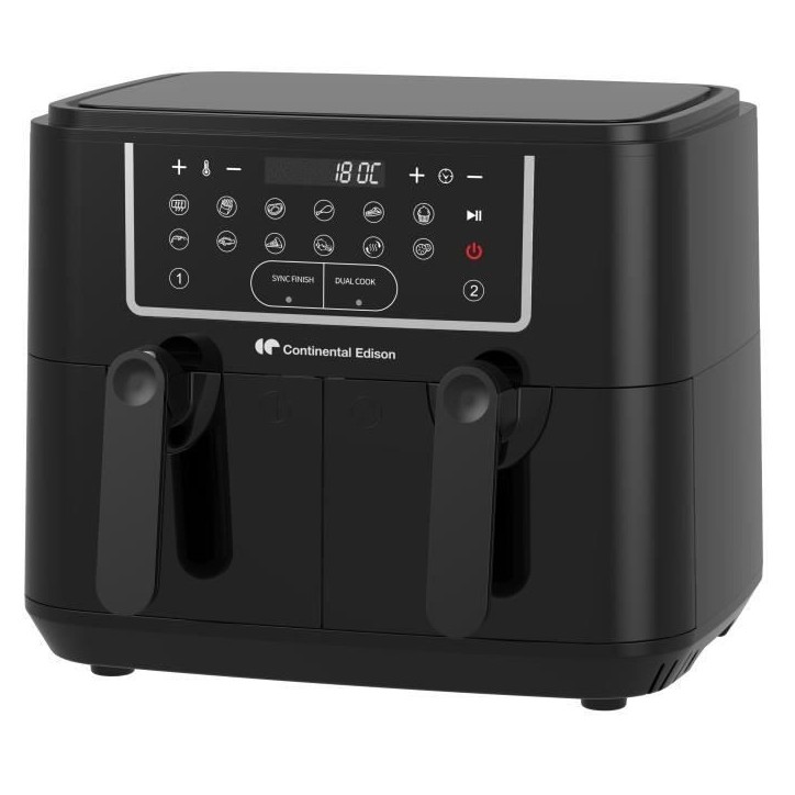 Airfryer Friteuse a Air Sans huile CONTINENTAL EDISON - CERFRSH24002CB - 9 L - Double bacs - 2400W - Noir
