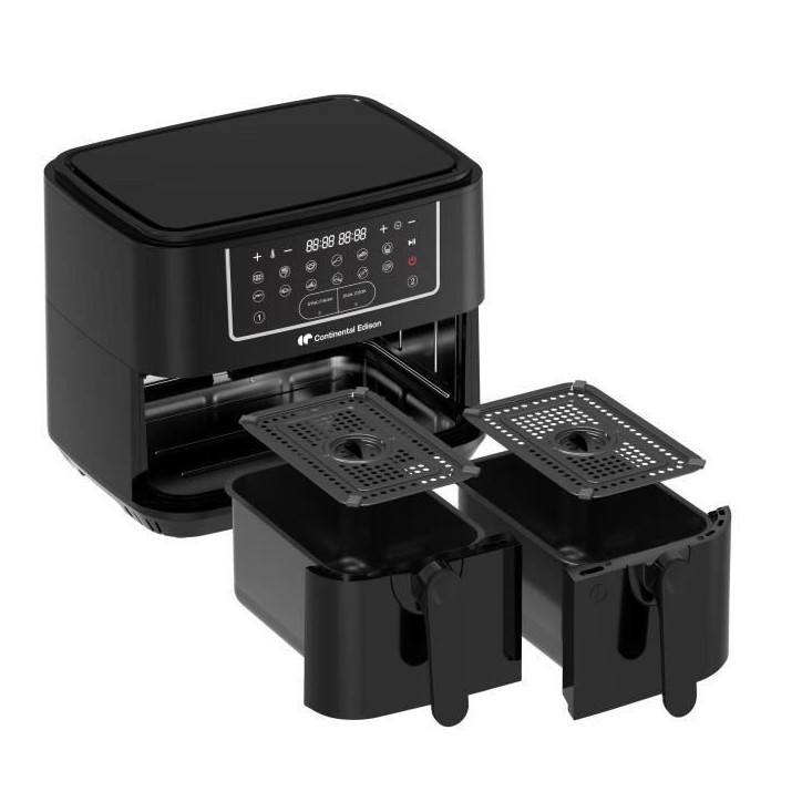 Airfryer Friteuse a Air Sans huile CONTINENTAL EDISON - CERFRSH24002CB - 9 L - Double bacs - 2400W - Noir