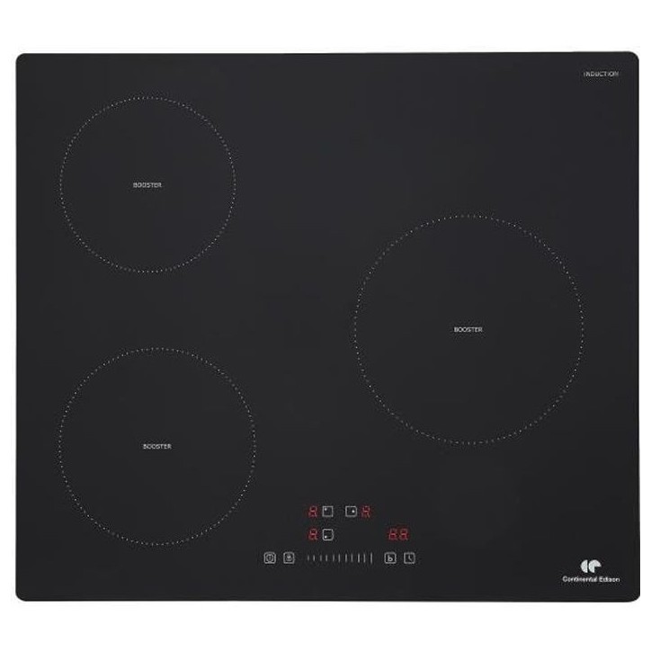 Plaque induction 3 foyers CONTINENTAL EDISON 6200W- 3 timers - 3 boosters - noir Plaque induction 3 foyers CONTINENTAL EDISON 6200W- 3 timers - 3 boosters - noir