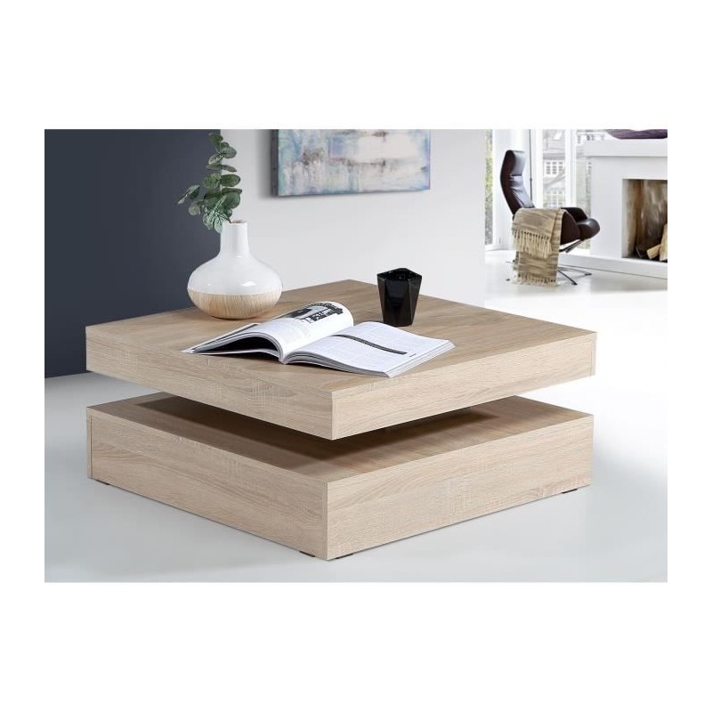 Table basse plateau rotatif - Carré - Chene - 78 x 78 x 36 cm - COFFE Table basse plateau rotatif - Carré - Chene - 78 x 78 x 36 cm - COFFE