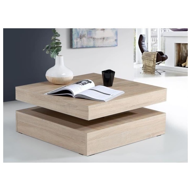 Table basse plateau rotatif - Carré - Chene - 78 x 78 x 36 cm - COFFEE Table basse plateau rotatif - Carré - Chene - 78 x 78 x 36 cm - COFFEE