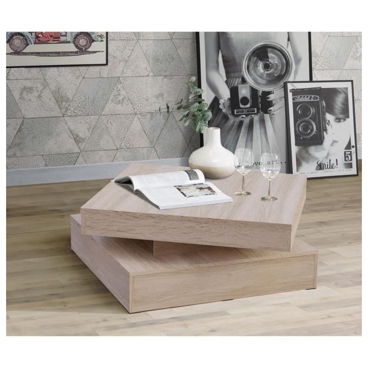 Table basse plateau rotatif - Carré - Chene - 78 x 78 x 36 cm - COFFEE Table basse plateau rotatif - Carré - Chene - 78 x 78 x 36 cm - COFFEE